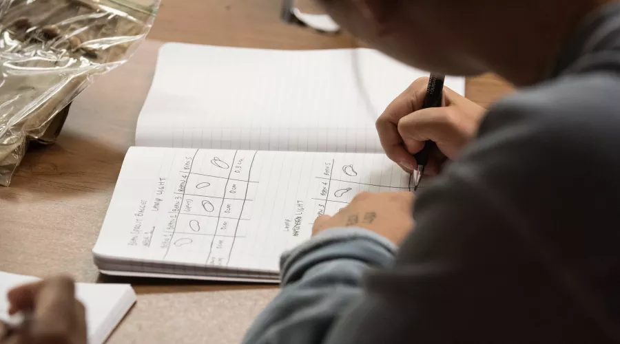 Close up of student writing in notebook