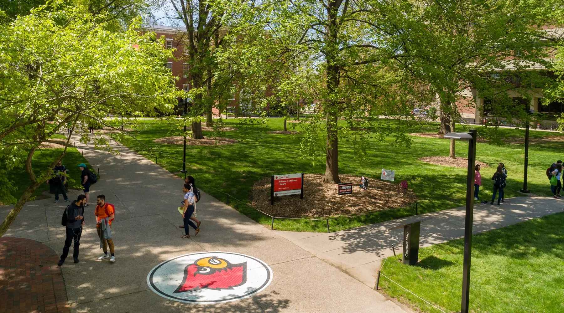 Ekstrom Library and Quad with students