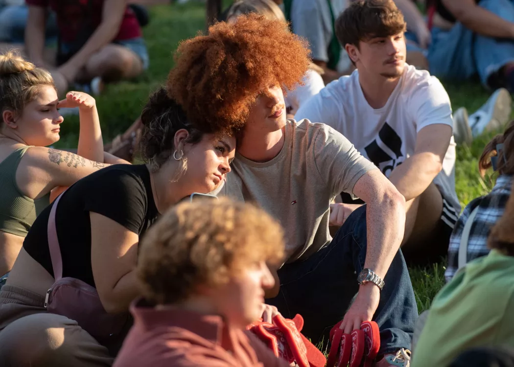 Two students attending an event at the 2022 Welcome Week festivities.
