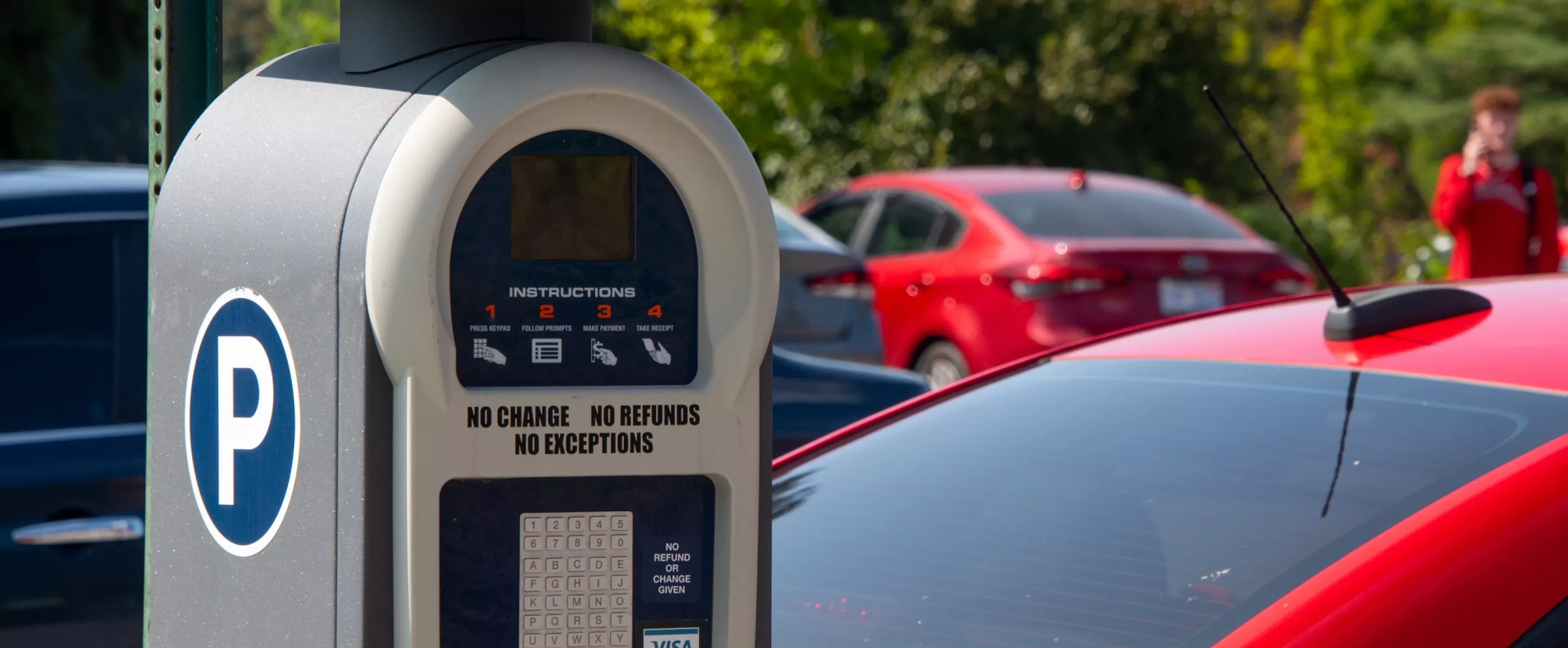 View of parking meter on campus