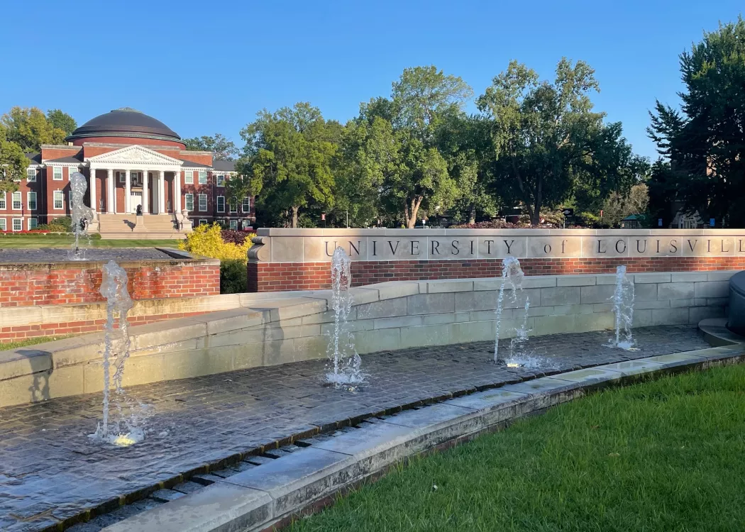 fountains in front of Grawemeyer Hall