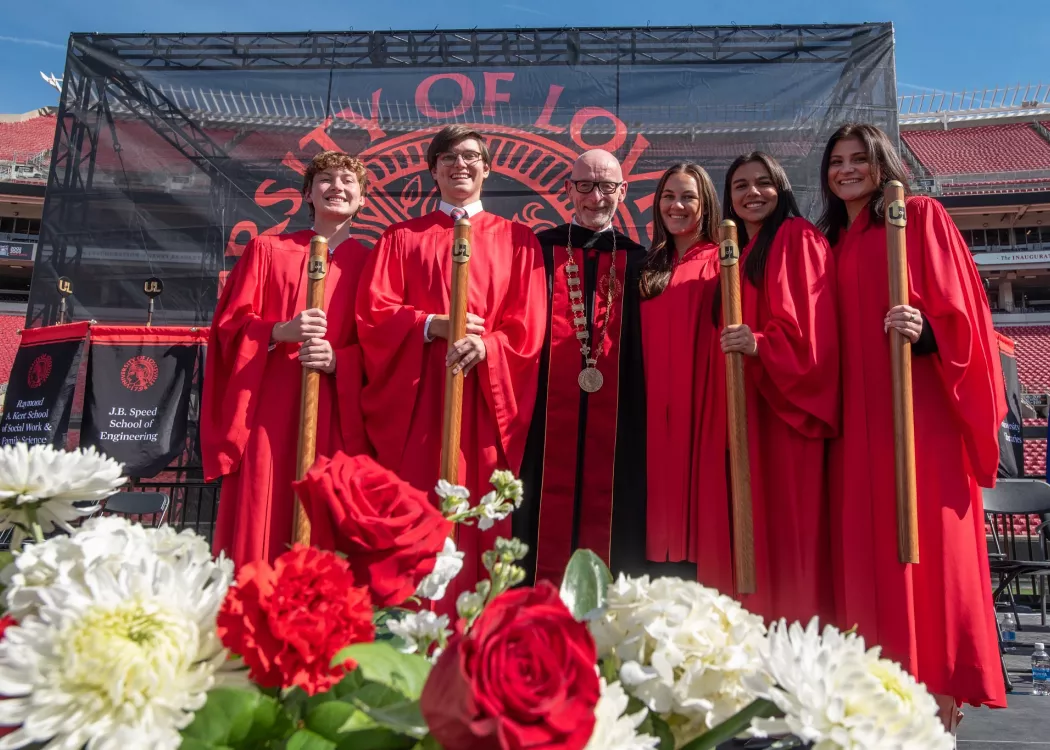 President Bradley with a group of students